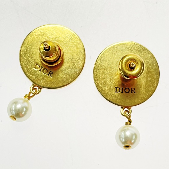 Christian Dior Earrings Gold x Navy Blue Star Medallion - Picture 2 of 5